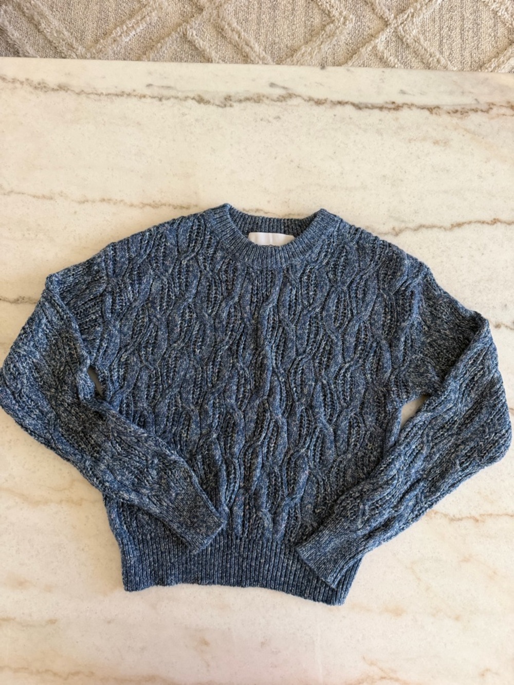 Classic Cable Knit Crewneck Sweater - Blue